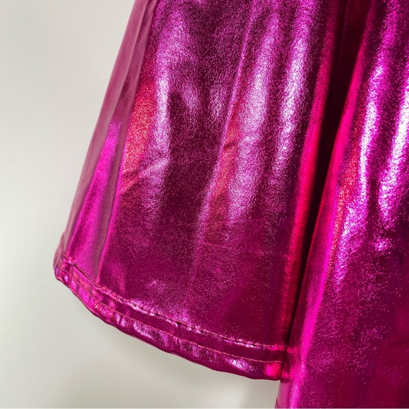 Hot Pink Metallic Futuristic Festival Cybercore Mini Skater Skirt Zenon Costume - Picture 4 of 6